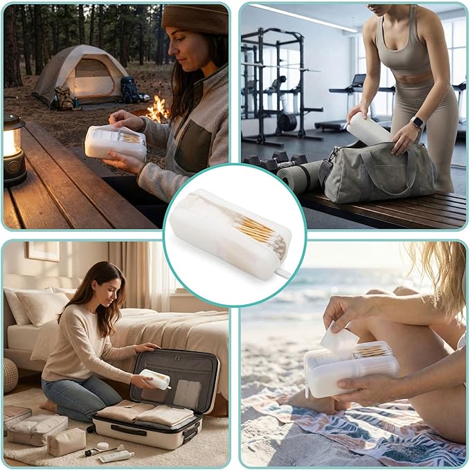 Cotton Pad Swab Travel Case – 2-in-1 Portable Waterproof Qtips Dispenser for Cotton Square Pad & Qtip, Floss, Bobbi Pin, Nail Kit, Hair Accessories Organizer TSA Compliance – VISFRESH (Clear)