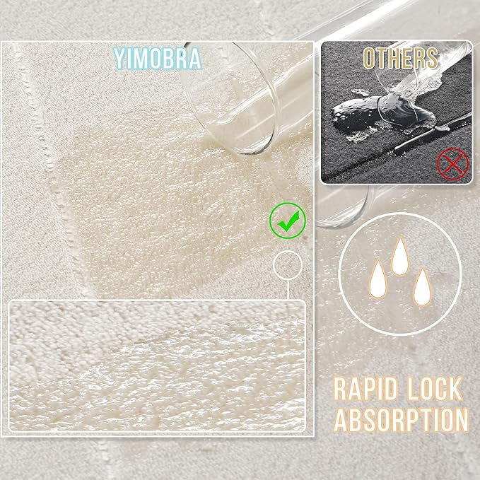 Yimobra Large Bath Mat Set 2 Piece- Super Soft Absorbent Quick Dry Memory Foam Bathroom Rugs, Machine Washable Non Slip Floor Carpet for Tub Shower & Double Vanity (17x24 & 44x24, Cream White)