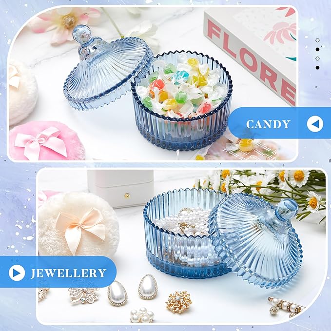 Tioncy 3 Pcs Large Body Powder Puff and Container Valentine's Day gift Powder Container with Puff Crystal Case Soft Washable Reusable Velour Face Body Glitter Wet Dry Makeup(Classic,Blue)