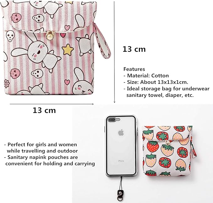 4 Pcs Cute Cotton Sanitary Napkins Bag, Menstrual Cup Pouch, Nursing Pad Holder, 5.1 x 5.1 inch Washable Organizer, Multifunction Purse for Girls Women (B)