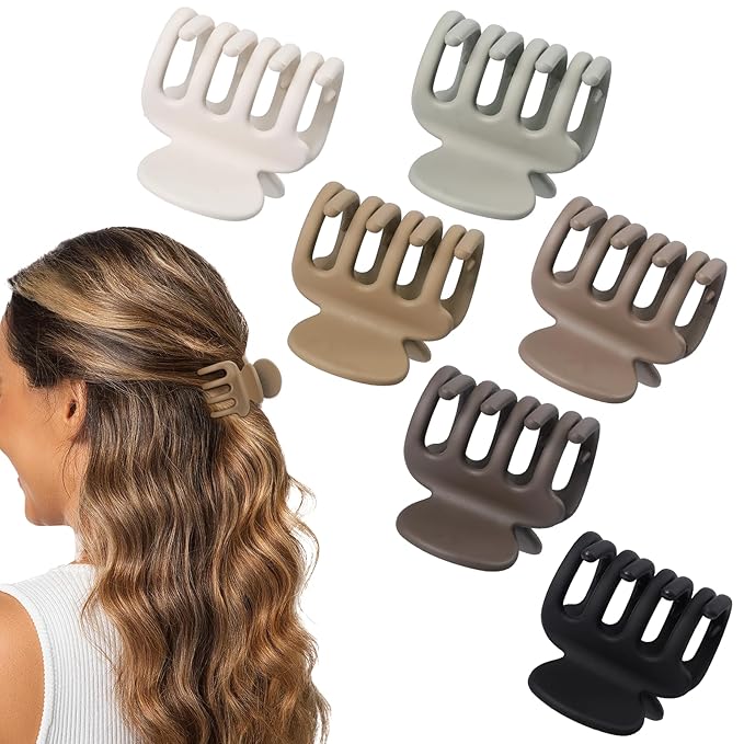 Hair Clips for Women 6 Pack Small Claw Clips, No Slip Strong Hold Hair Clips for Thin Hair, Matte Hair Accessories for Women and Girls, Everyday Styling (Regular)