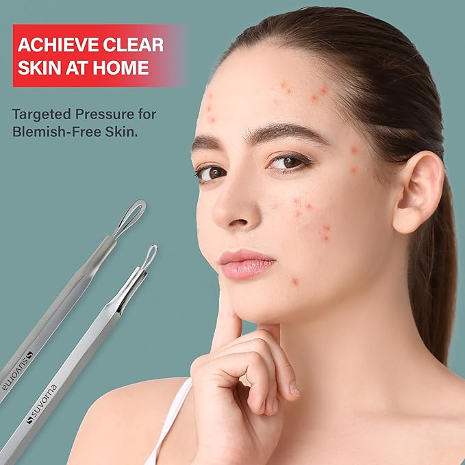 Suvorna Skinpal s25 - Whitehead & Blackhead Remover, Cleaner & Comedone Extractor 2 in 1. Made of Dermatologist Grade Surgical Steel. Approved by Best aestheticians, Comes with Product Guide & Pouch.