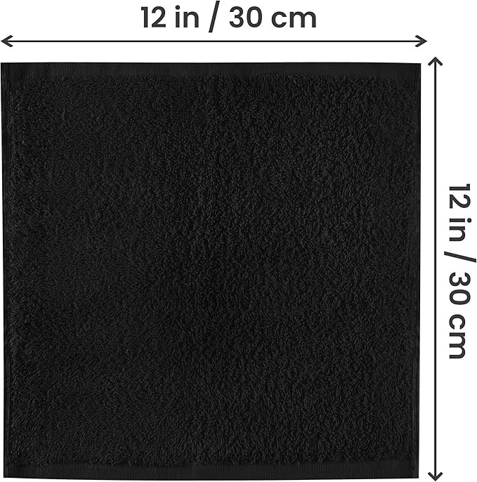 Utopia Towels 12 Pack Cotton Washcloths Set, 100% Ring Spun Cotton, Premium Flannel Face Cloths, Highly Absorbent and Soft Feel Fingertip Towels, Black