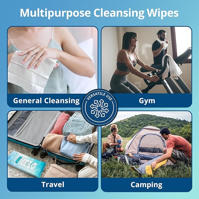 WhyWorry Ultra Thick Bathing Wipes for Adults Rinse Free, Large Body Wipes for Women, Men, Elderly Care & Cleaning, 8" x 12" Disposable Shower Washcloths for Gym & Camping, Fresh Scent, 100 Count