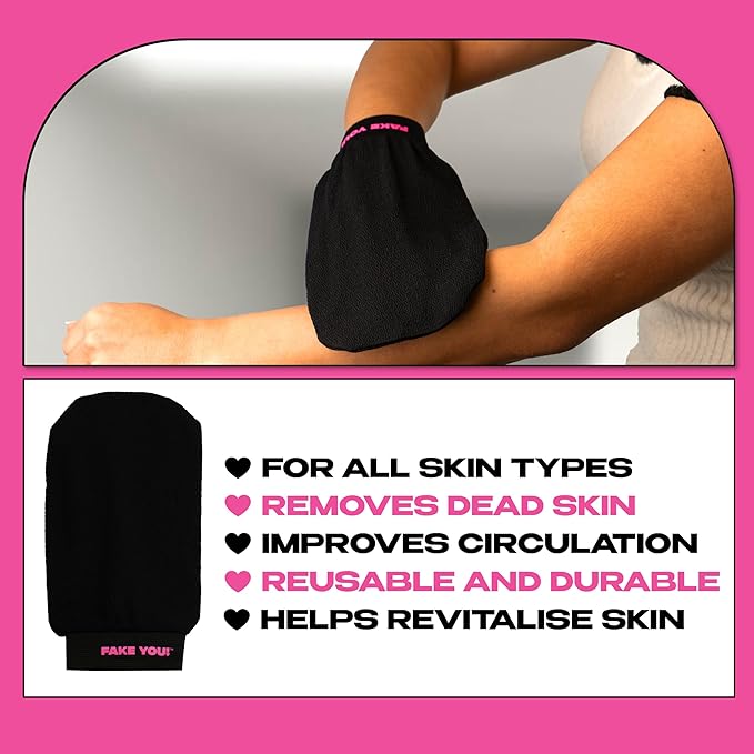 Fake You! Exfoliating Mitt for Body – Premium Body Exfoliator Mitt for Smooth, Radiant Skin – Reusable Exfoliator Glove for Dead Skin Removal – Elastic Cuff for Secure Fit