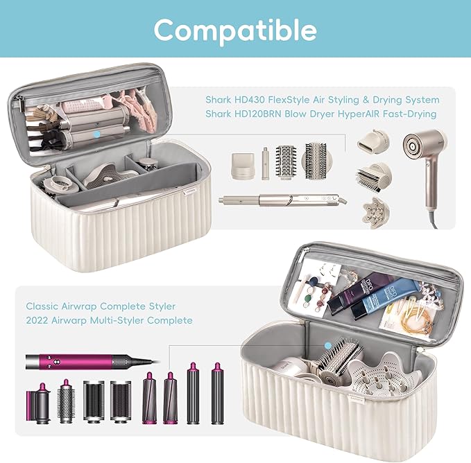 Travel Carrying Case for Hair Dryer Shark Flexstyle Dyson Airwrap Brush Hair Accessories Tools Storage Bag for Revlon Hairdryer Styler Organizer (Beige)