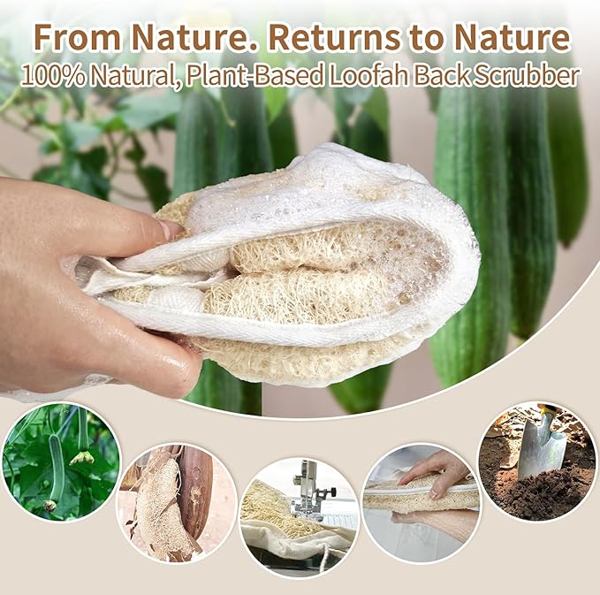 Natural Egyptian Loofah Back Scrubber for Shower,Extra Rough,Deep Exfoliating,Rich Foam,Quick Drying Dual-Handle Strap Exfoliator for Men and Women