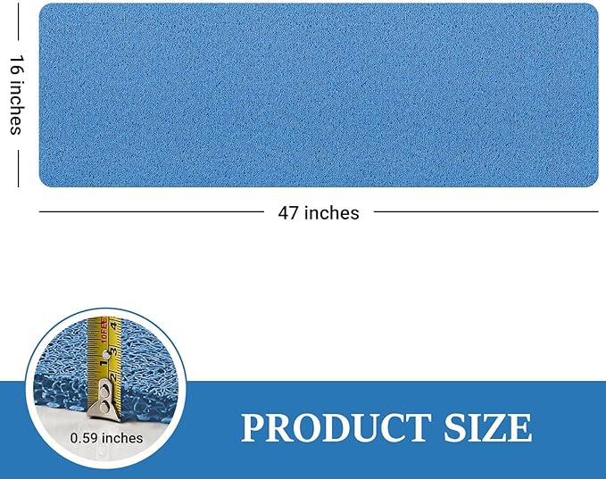 LuxStep Shower Mat Bathtub Mat,47x16 inch, Non-Slip Bath Mat with Drain, Quick Drying PVC Loofah Bathmat for Tub,Shower,Bathroom (Lake Blue)
