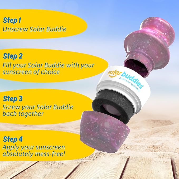 Solar Buddies Sunscreen Applicator - Galaxy Single - Refillable Roll on Sponge Sunscreen, Suncream & Lotion Applicator For Kids, Adults & Families - Holds 3.4fl oz, Perfect Size for Travel