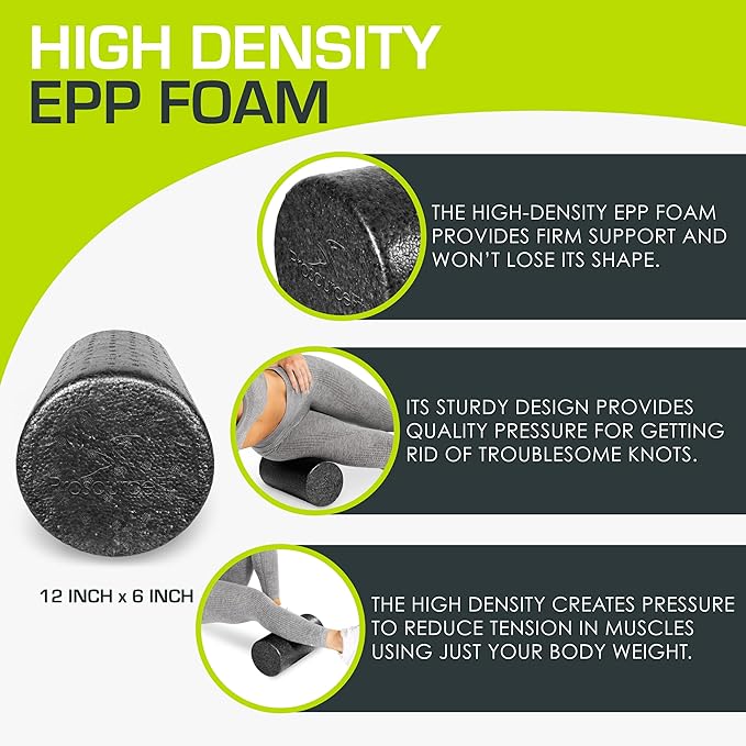 ProsourceFit High Density Foam Rollers Long, Firm Full Body Athletic Massage Tool for Back Stretching, Yoga, Pilates, Post Workout Muscle Recuperation