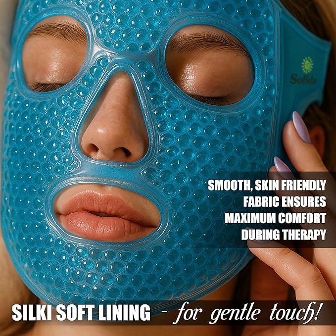 Cold Hot Gel Face Eye Mask - Reduce Puffy Dark Circles Bags Under Eyes Migraines Stress Relief - Heat Ice Therapy Pack Compress - Sinus Pressure Acne Headaches Relaxation (Blue)