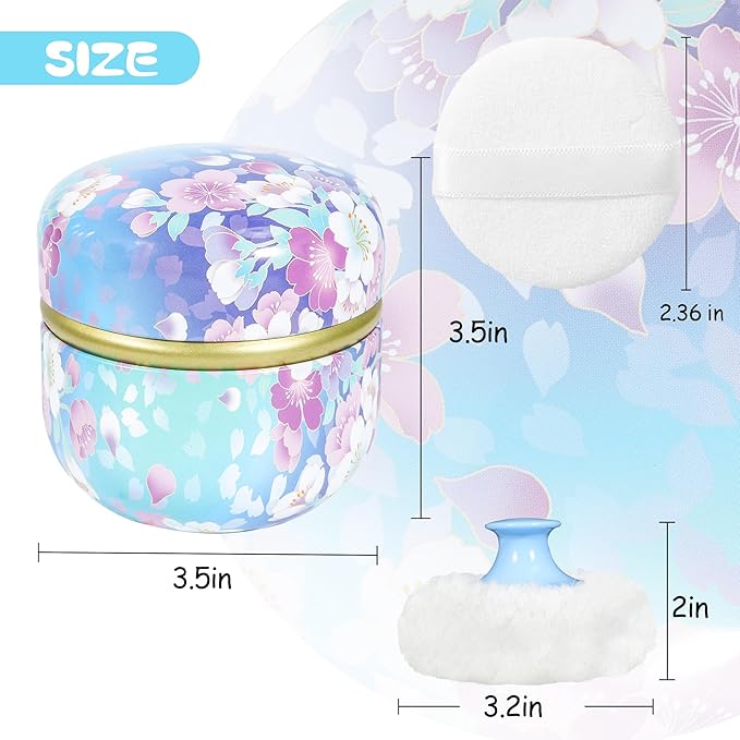 WEMEGA Body Powder Case with Powder Puff Powder Container Tea Box for Baby and Women Powder Puff and Powder Case for Travel (Flower Blooming1)