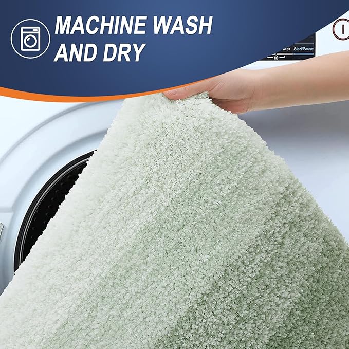 OLANLY Bathroom Rug Set 2 Piece, Soft Absorbent Microfiber Bath Mats and U-Shaped Contour Toilet Rug, Non-Slip, Machine Wash Dry, Plush Shaggy Bath Mats for Bathroom (30"x20"+24"x20", Sage Green)