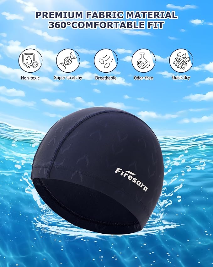 Firesara Fishtail Fabric Swim Cap for Men Women, Breathable High Elasticity Swimming Cap Hair Protection Quick Dry Soft for Long Hair Short Hair, Kids Boys and Girls