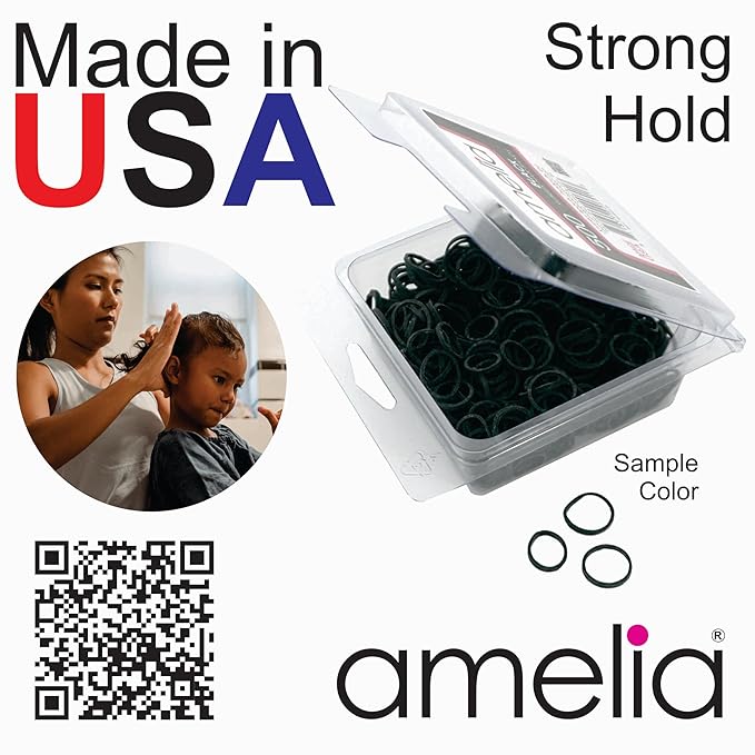 Amelia Beauty 500 Count Small Rubber Bands for Hair – ½" Red - Made in USA - Recloseable Container - Mini Hair Elastics for Braids, Ponytails, Cornrows & Twists – Strong Hold Ponytail Holders