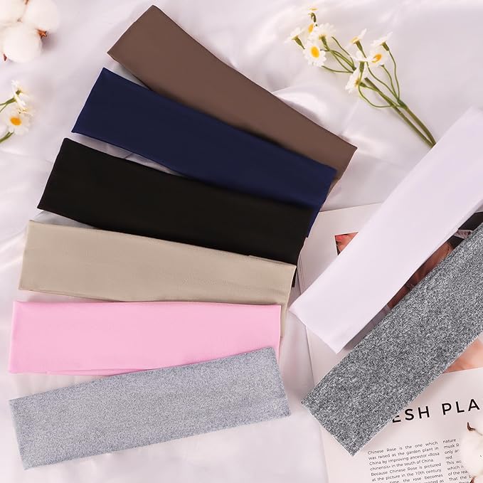 8 Pack Headbands for Women Non Slip - Stylish Sports Hair Bands for Women's Hair - Soft Cotton Cloth Stretchy Headbands for Women for Yoga, Outdoor Exercise Running