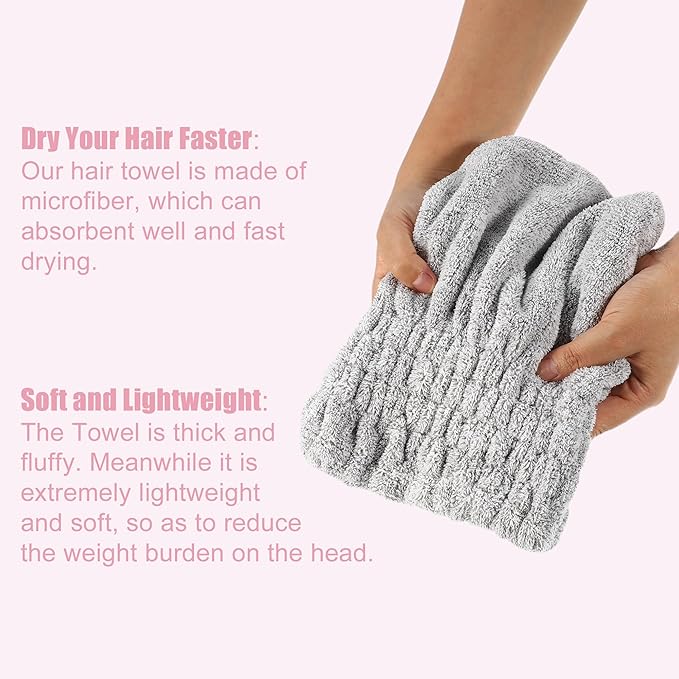VOCOSTE Charcoal Fiber Hair Drying Towel Dry Cap, Lightweight Strong Absorbent, for After Bath Drying Hair, Light Gray