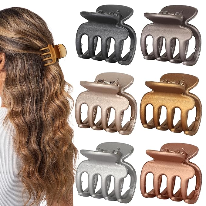 6 Pcs Hair Clips Small Claw Clips for Thin Hair Medium Matte Non-slip Hair Accessories for Women and Girls (Metallic Color)