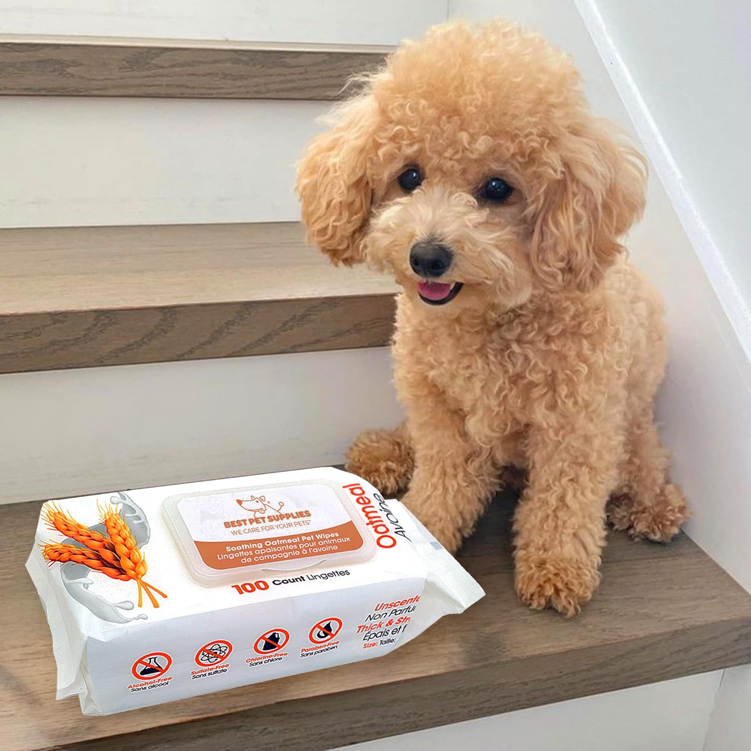 Best Pet Supplies Pet Grooming Wipes for Dogs & Cats,Deodorizer for Coats & Dry, Itchy, or Sensitive Skin, Clean Ears, Paws, Body, & Butt - Soothing Oatmeal, 400 Count