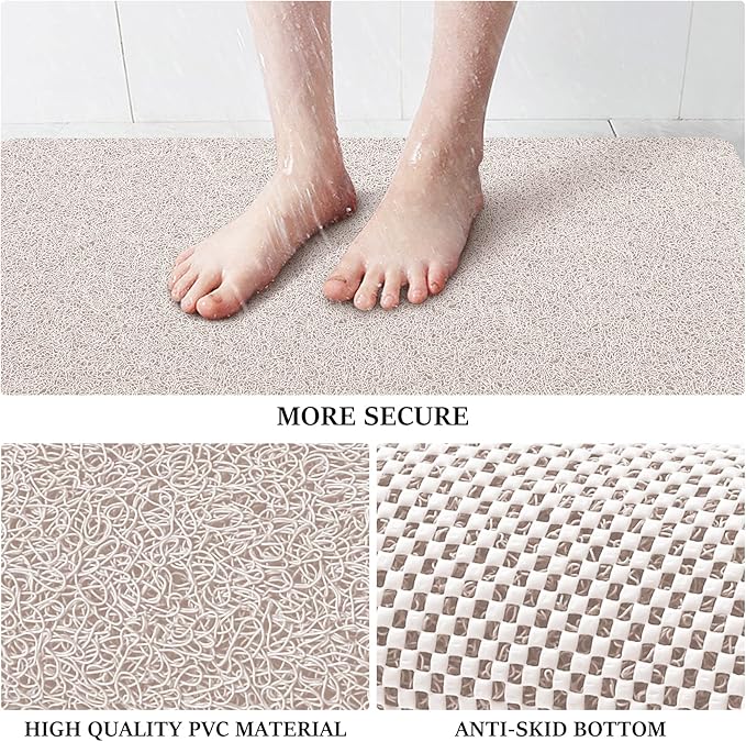 LuxStep Shower Mat Bathtub Mat,24x36 inch, Non-Slip Bath Mat with Drain, Quick Drying PVC Loofah Bathmat for Tub,Shower,Bathroom,White