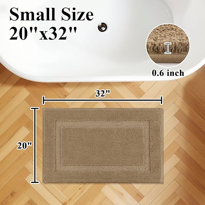 SHACOS Soft Fluffy Bathroom Rugs Sets of 2 Pieces 32x20 inch Non Slip Washable Bath Rugs Absorbent Bath Mats Bathroom Accessories Carpet for Floor Shower Tub, Khaki