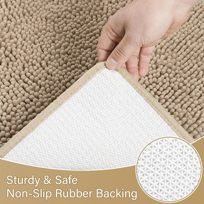 AROGAN Bathroom Rug Sets 2 Piece, 20"x20" U-Shaped Toilet Mat and 21"×34" Bath Mats Floor Set, Washable Bath Rug, Absorbent Soft Non Slip Bathroom Rug Set, Beige