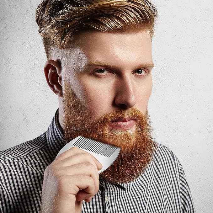 Boao 2 Pcs Metal Hair Combs for Women Men Stainless Steel Beard Mustache Comb Credit Card Size Lice Wallet Pocket Fine Cutting Teasing Barber Hair Styling Dandruff Remove Dreadlock(Silver)