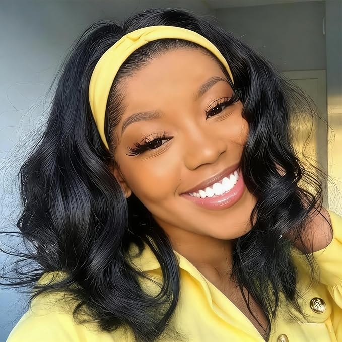 XSY Body Wave Headband Wig Human Hair for Black Women Brazilian Virgin Hair Wear and Go Glueless Wigs Machine Made 150% Density Natural Color 14 Inch