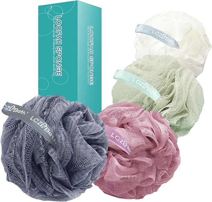 Loofah 4 Pack 75g Extra Large Loofa Set Soft Bath Sponge Thick Body Wash Puffs for Shower Flower