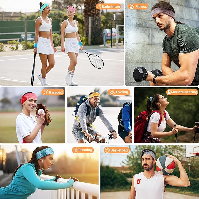 Headbands for Women, Stretchy Non Slip Soft Cotton Cloth Hair Bands for Sports, Workout, Yoga and Running, 7pcs