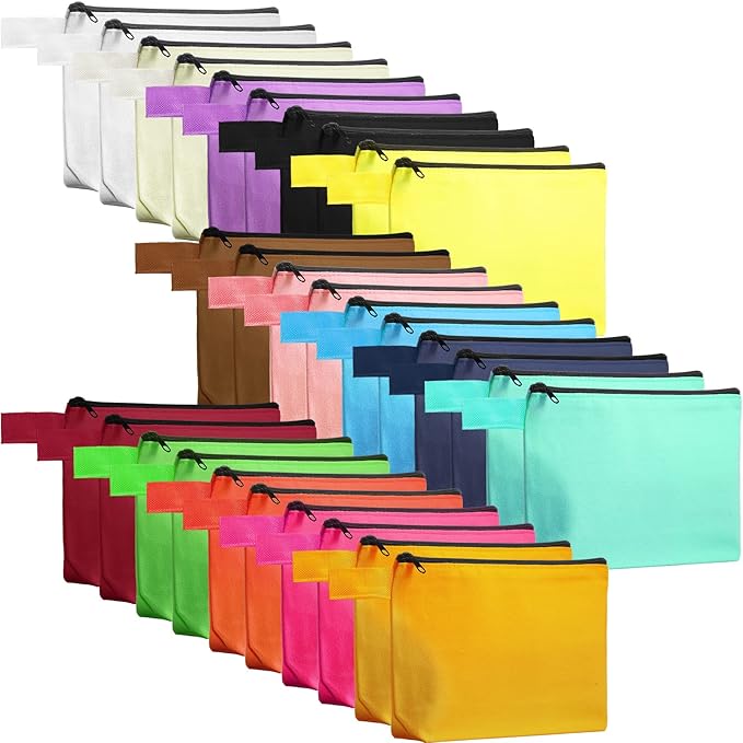 Saintrygo 30 Pcs Canvas Makeup Bags Bulk for Women Cosmetic Bags Small Travel Canvas Zipper Pouch Blank DIY Multipurpose Toiletry Hygiene Pouch for Women Purse Pencil Case(Classic,8.7 x 5 x 1.8 Inch)