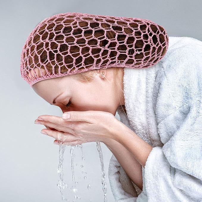 Waydress 2 Pieces Mesh Hair Net Rayon Knit Snood Women Crocheted Sleep Cap (Pink)