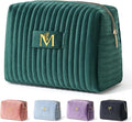 COSHAYSOO Personalized Easter Basket Stuffers Gifts for Women Initial Make Up Bags Monogrammed 30th 40th Birthday Gift Unique for Her Mom Friend, Green Velvet Makeup Bag Travel Cosmetic Pouch Letter M