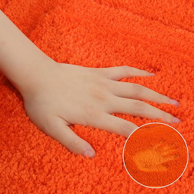SHACOS Soft Fluffy Bathroom Rugs Set of 2 with U Shaped Toilet Contour Rug Non Slip Washable Absorbent Bath Rugs Bath Mats for Bathroom Floor (20"x24"+20"x32",Orange)