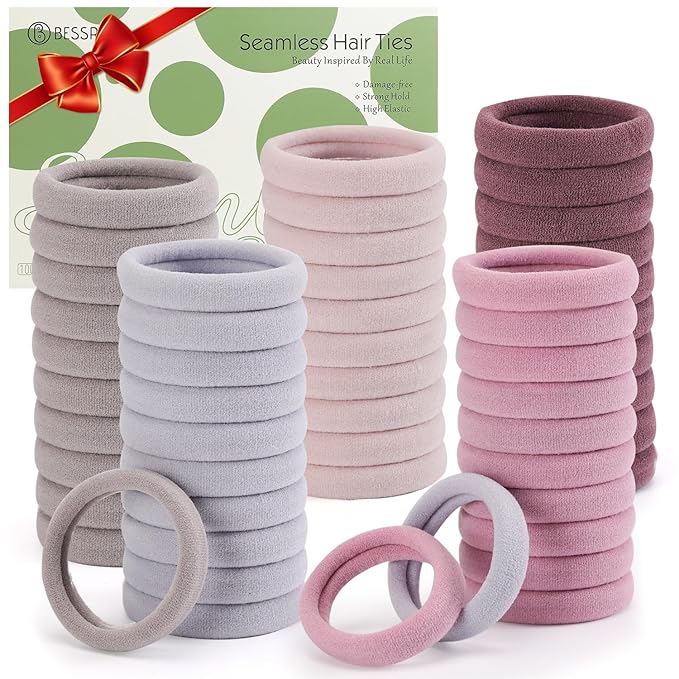 Bessrung 100 Pcs Thick Seamless Hair Ties for Women Girls, Ponytail Holders, Pink, No Damage for Thick Hair, Suitable for Every Day Use