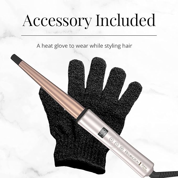 Remington Shine Therapy Argan Oil & Keratin Infused ½-1 Inch Tapered Curling Wand for Natural Curls,Includes Heat Glove,(Pack of 2)