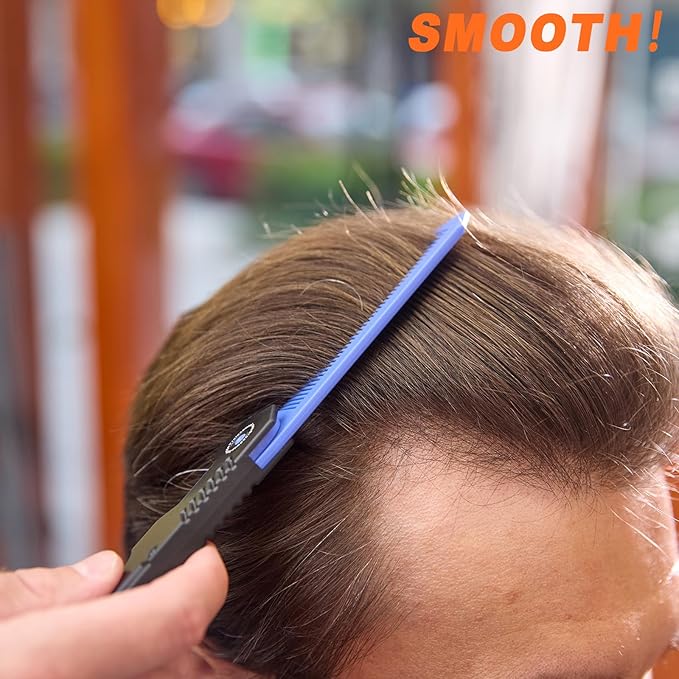 Protable Folding 2 in 1 Hair Comb Dence Tooth Comb Wide Tooth Comb Sparse Styling Pocket for Combing Straight hair Curly Hair Beards Mustaches for Men Barber Hairdresser (Blue)