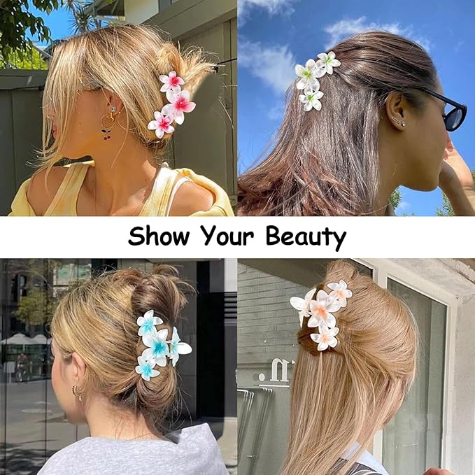 4PCS Glitter Flower Hair Claw Clips - Non-Slip Thick/Thin Hair Claws, Strong Hold Hair Accessories for Women and Girls