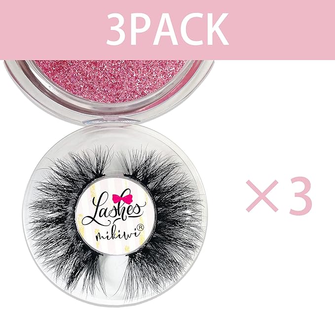 Mink lashes Mikiwi 3 Pairs Eyelashes D327-3, 22MM Mink Eyelashes, Fluffy Mink Lashes, Thick HandMade Full Strip Lashes, Cruelty Free Luxury Makeup Dramatic Lashes