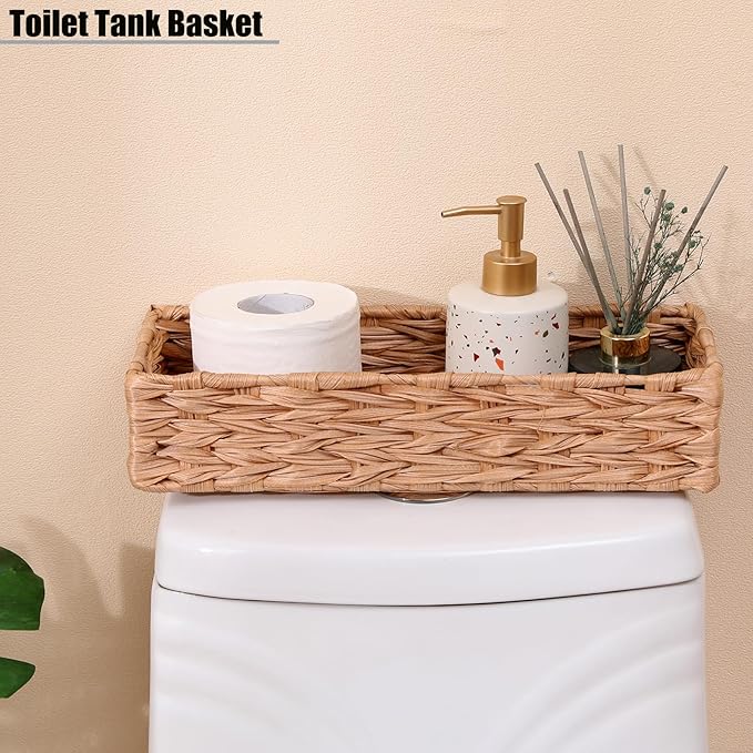 Bathroom Decor Box Toilet Tank Basket Woven Tissue Holder Box Toilet Paper Holder-Handmade Woven Office Drawer Organizer for Bedroom Livingroom Bathroom
