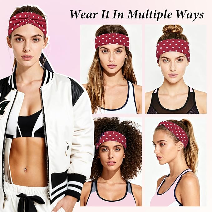 Headbands for Women Non-Slip Workout Hair Bands, 6 Pack Stretchy Athletic Soft Sweatbands, Elastic Cloth Fabric Headband, Fashion Head Bands for Yoga Running Sports Gym Sports Exercise