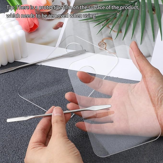 4 Pcs Makeup Mixing Tray, Acrylic Cosmetic Makeup Palette with Make Up Spatula, Make Up Mixing Palette Foundation Palettes for Beauty Salon Color Cream Liquid Foundation Mixing Palettes