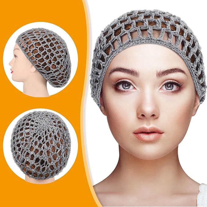 Waydress 2 Pieces Mesh Hair Net Rayon Knit Snood Women Crocheted Sleep Cap (Gray)