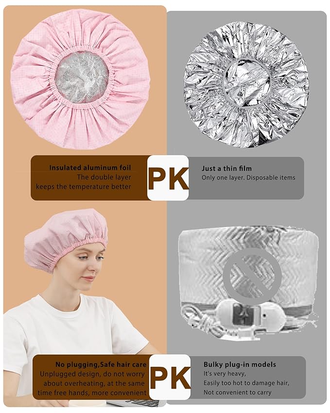YIZIJIZI 2 Pieces Heat Cap for Deep Conditioning, Conditioning Cap Made of Aluminum Foil for Home and Salon Use, Hair Dyeing（pink）