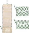 Relavel Travel Hanging Toiletry Bag for Women, Large Capacity Wash Bag with 360 degree Rotation Hanging Hook, Portable Toiletries Makeup Organizer Storage for Daily Use, Trip, Camping - Green Plaid