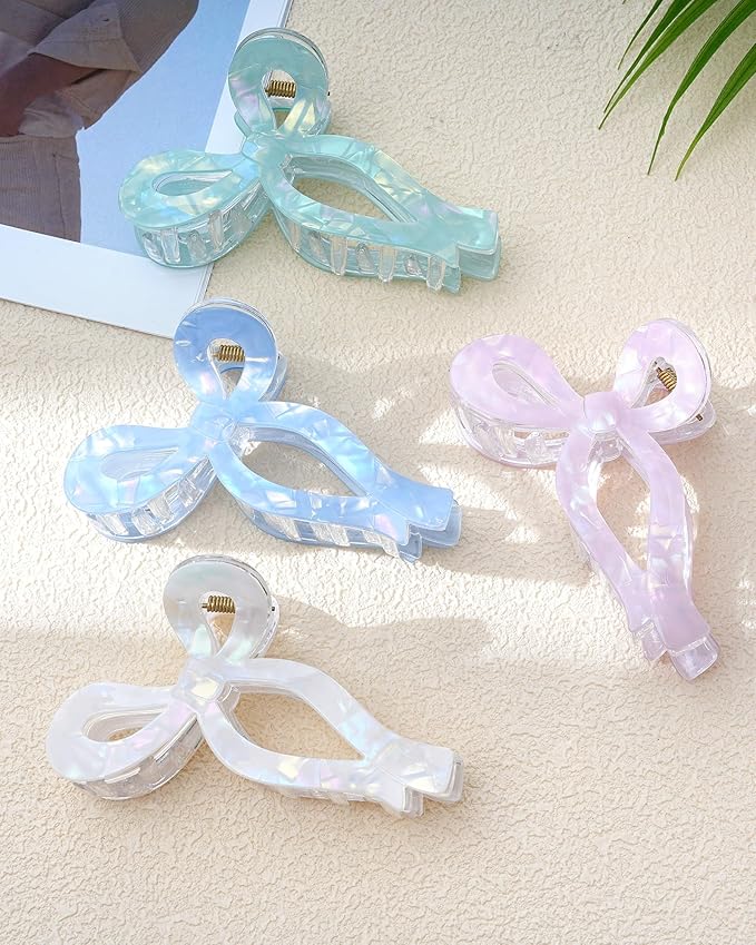Molans 5Inch Large Hair Claw Clips 4 PCS for Women - Acrylic Hair Accessories for Thick Hair and Long Hair, Big Strong Durable Hair Applique, Oversized Non-slip Rectangle Butterfly Jaw Hair Clips