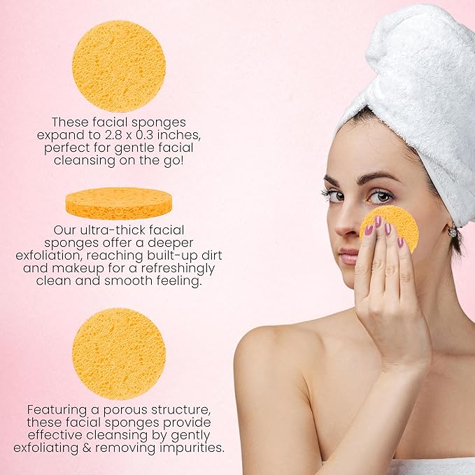 60 Count Compressed Facial Sponges - Natural Wood Pulp Round Esthetician Face Sponges for Cleansing, Daily Face Washing, Exfoliating Makeup, and Mask Removal (Yellow)