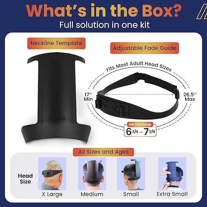 Self Haircut Kit for Men | 2Pcs SelfCut Guide for Men: Neckline Shaving Template & Fade Guide | Adjustable Size Hair Fade Tool & Stable Neck Line Up Tool | Hair Cut for Kids & Seniors