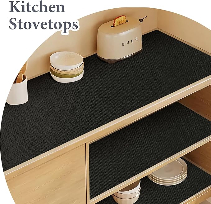 Shelf Liners for Kitchen Cabinets 12in x 20FT, Non Adhesive Drawer Liner Pure Black Thickened Shelf Liner Non-Slip Easy to Clean for Tool Box Refrigerator with Knife and Tape Measure