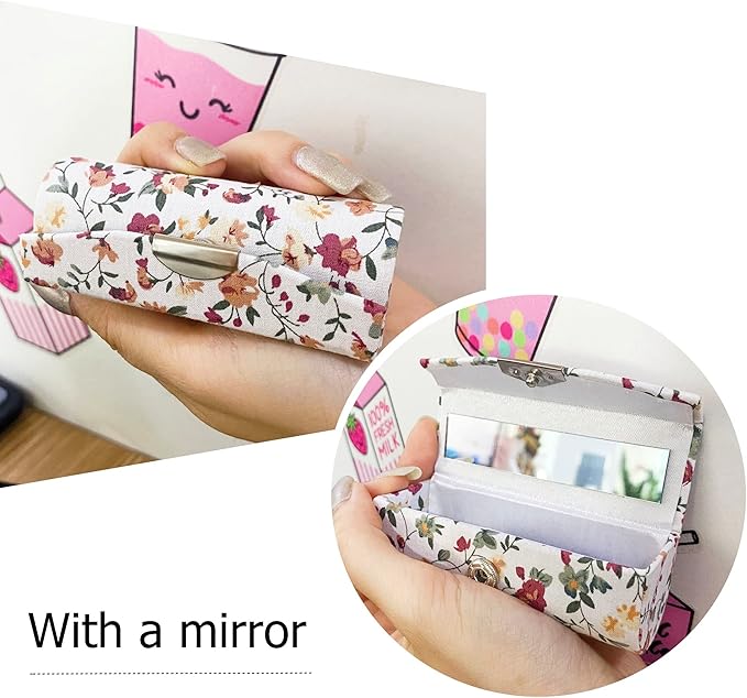MIAO JIN 12-Pack Lipstick Case with Mirror Bulk, Small Lipstick Holder for Purse, Makeup Holder for Jewelry & Cosmetics, Storage Box, Cute Small Flower Design (Random Colors)